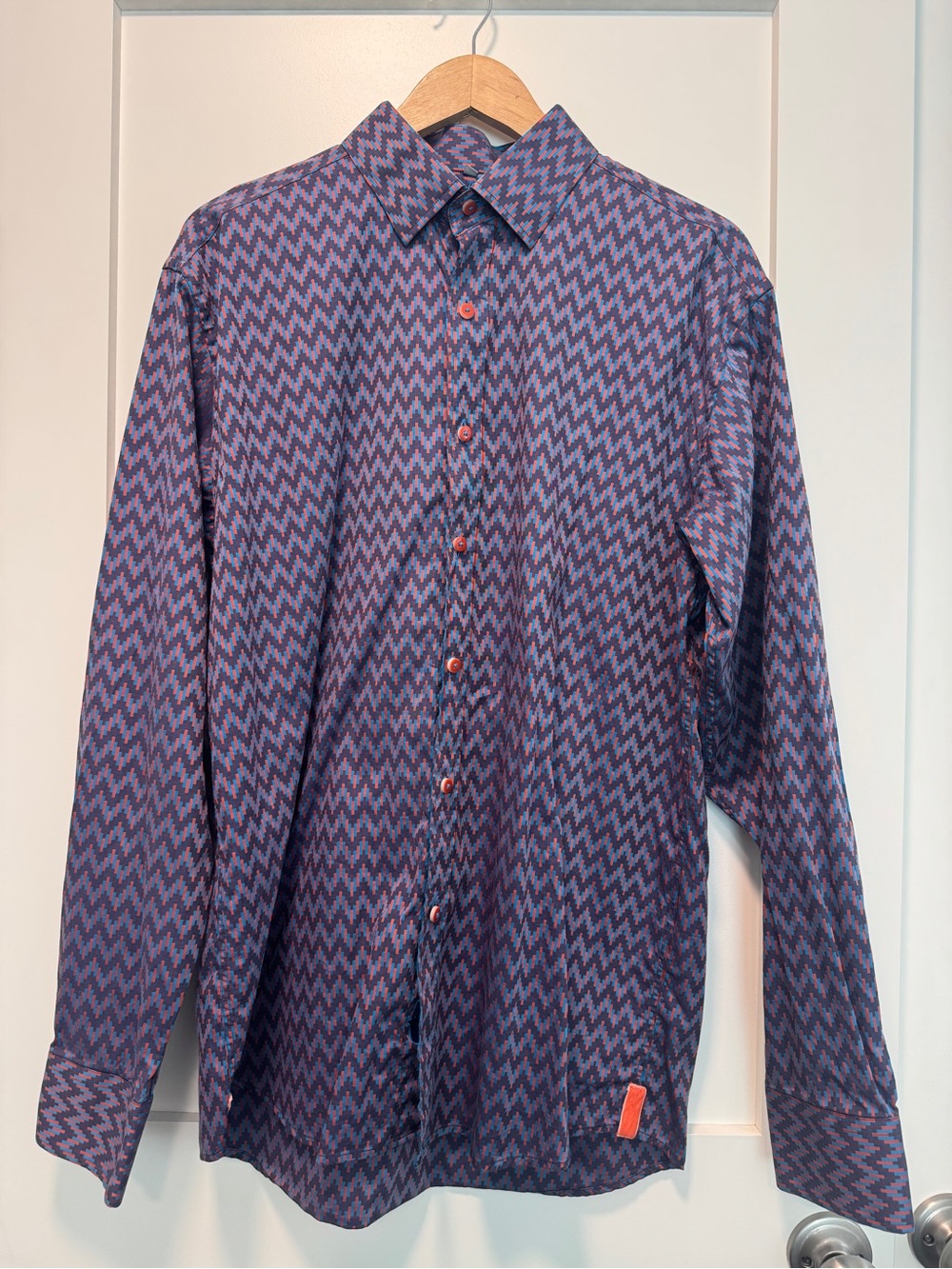Luchiano Visconti Shirt Long Sleeve Zig Zag Purple Size XL